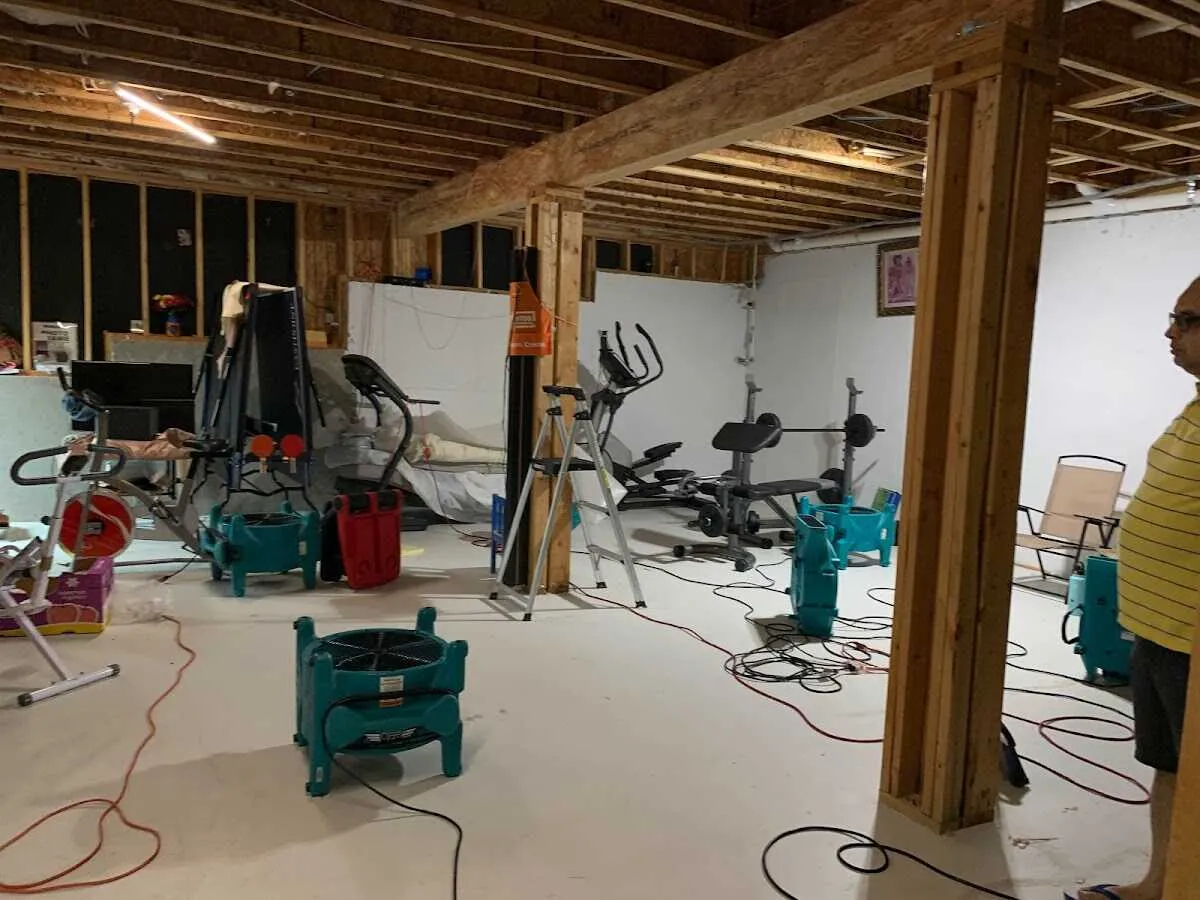 Basement drying equipment setup for Contents Cleaning & Restoration in Helena Valley Northwest